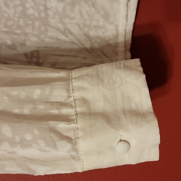 XL White Tuxedo Pleat Burn out Button Top Sheer Boho - Picture 5 of 10